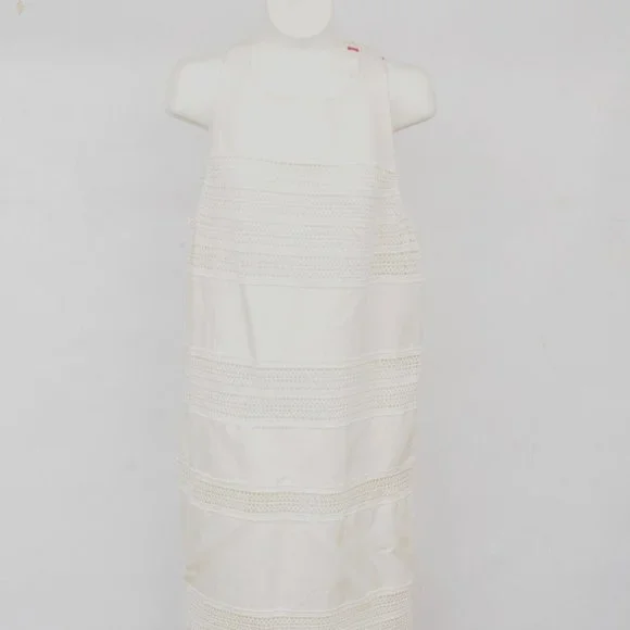 Ann Taylor Loft Beige Cotton/Linen Lace Design Lined Sleeveless Dress  Womens 6